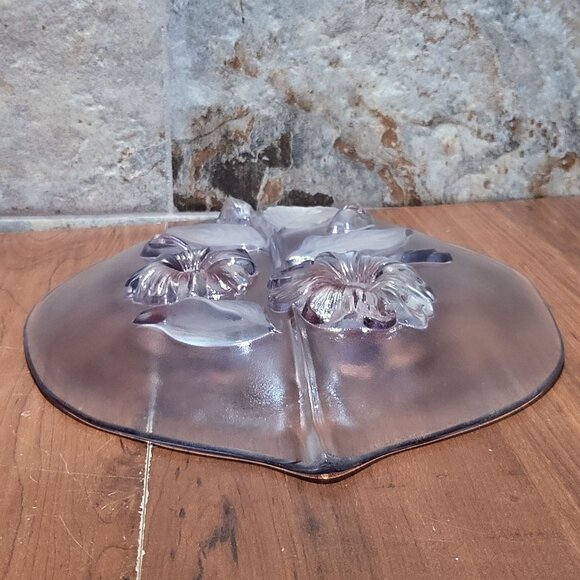 Glass Crystal Frosted Calypso Canape Hibiscus Leaf Shape Platter - Picture 12 of 16